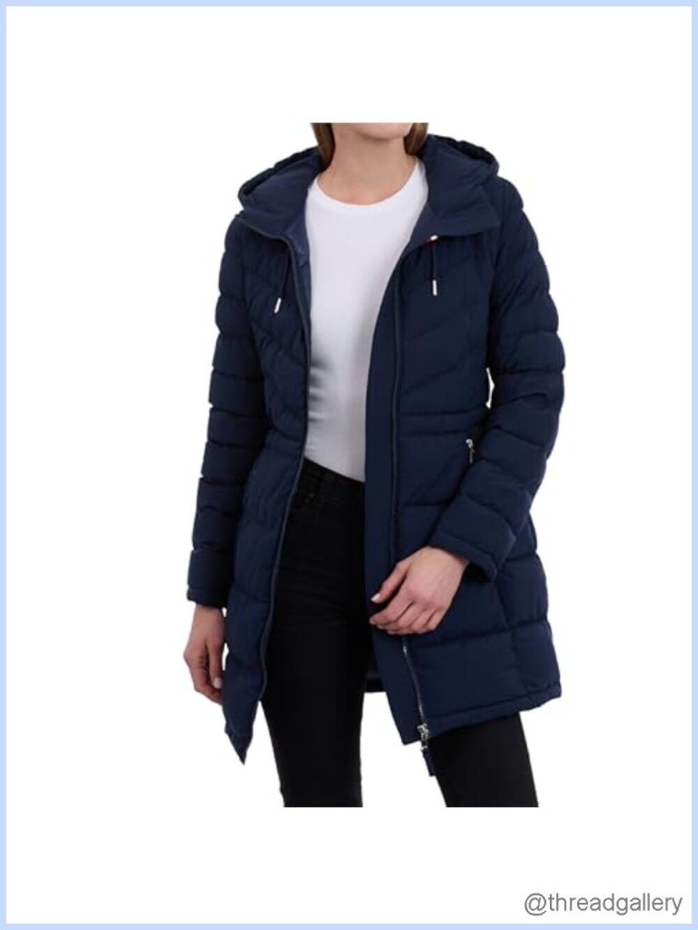 Tommy Hilfiger Womens Lightweight 3/4 Zip-Up Jacket Quilted Coat Long Sleeve